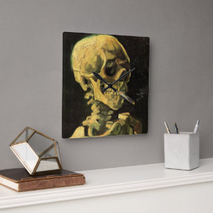 Reloj Cuadrado Calavera con cigarrillo en llamas por Vincent van
