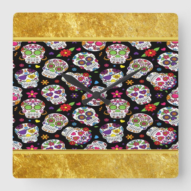 Reloj Cuadrado Calavera de azúcar Asustada e intimidante para el  (Anverso)