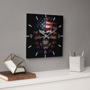 Reloj Cuadrado Calavera de la bandera americana