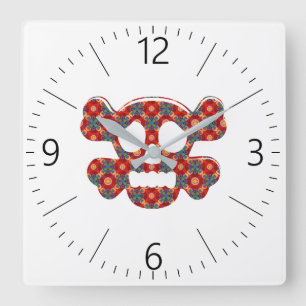 Reloj Cuadrado Calavera divertida y colorida