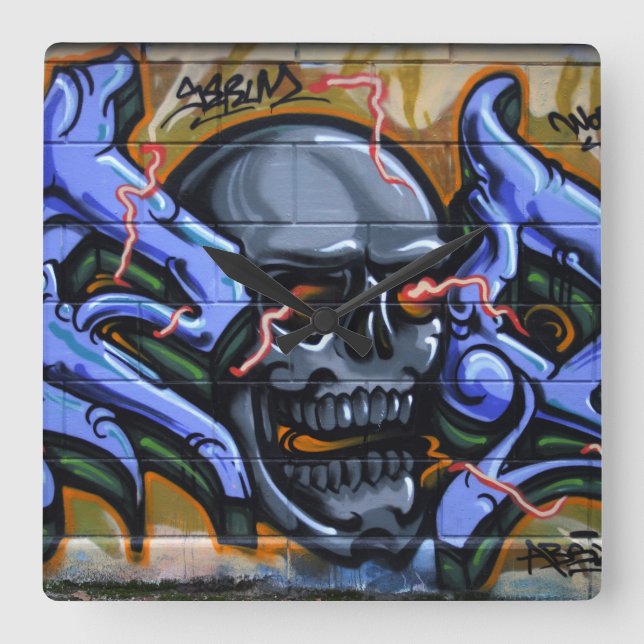 Reloj Cuadrado Calavera lúgubre con ojos quemados (Anverso)