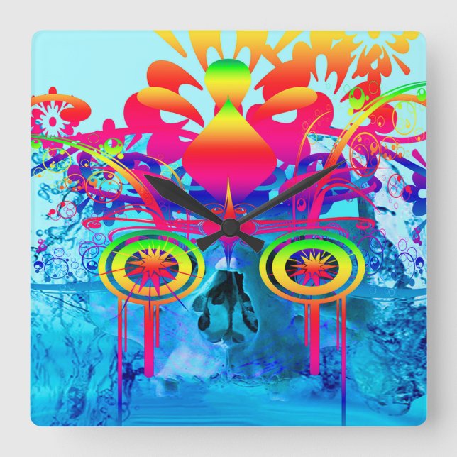 Reloj Cuadrado Calavera psicodélica (Anverso)