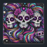 Reloj Cuadrado Calaveras de azúcar<br><div class="desc">Sugar Skull Square Wall Clock Es hora de mostrar tu arte, fotos y texto favoritos con un reloj de pared redondo personalizado de Zazzle. Disponible en dos tamaños, este reloj de pared está fabricado con el proceso de impresión AcryliPrint®HD; luce cualquier diseño de la forma más vibrante y con la...</div>