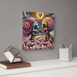 Reloj Cuadrado Calaveras de Azúcar Personalizadas en Chalk Pastel