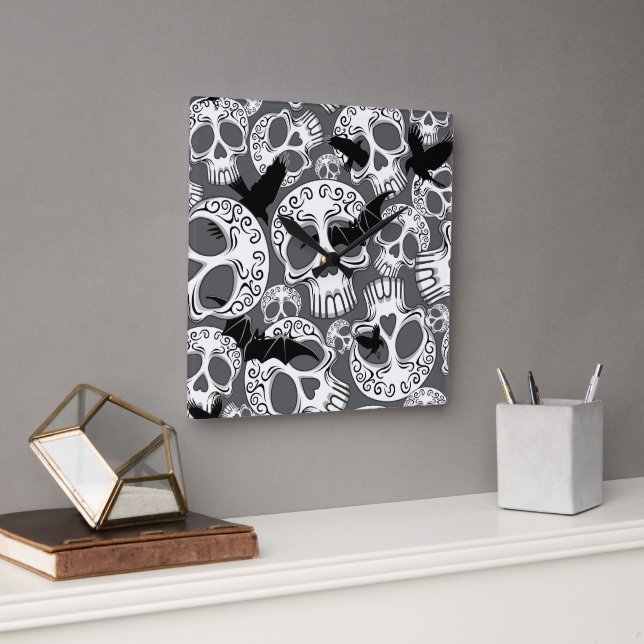 Reloj Cuadrado Calaveras decorativas de Halloween (Oficina)