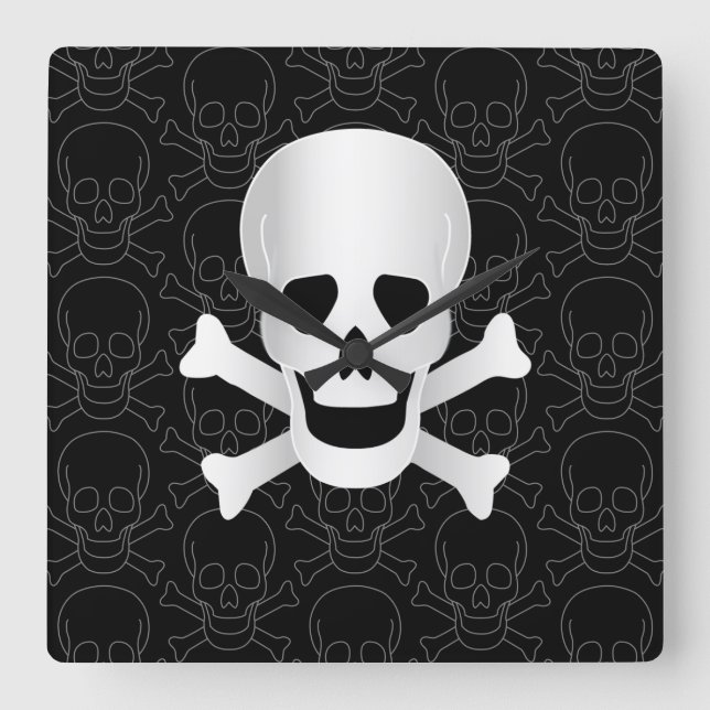 Reloj Cuadrado Calaveras Y Huesos (Anverso)