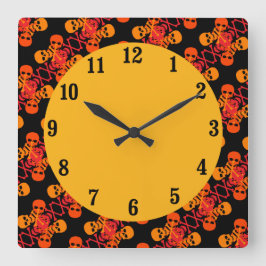 Reloj Cuadrado Calaveras y huesos cruzados