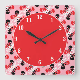 Reloj Cuadrado Calaveras y huesos cruzados