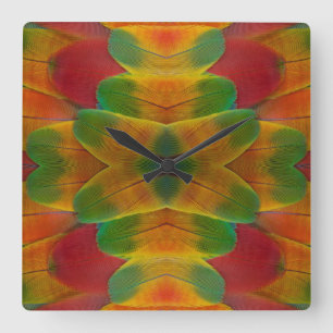 Reloj Cuadrado Caleidoscopio de la pluma del loro del Macaw