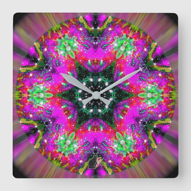 Reloj Cuadrado Caleidoscopio Estelar Celeste (Anverso)