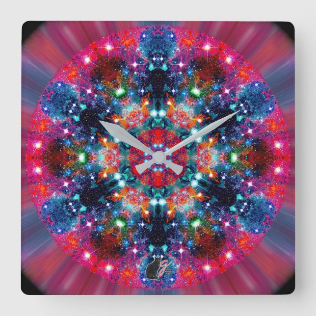 Reloj Cuadrado Caleidoscopio Estelar Deslumbrante (Anverso)