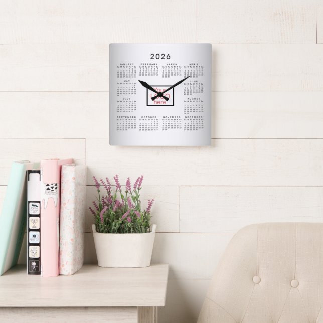 Reloj Cuadrado Calendario 2026 del Personalizado de fondo gris os (Sala de lectura)