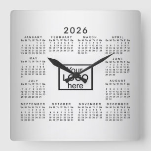 Reloj Cuadrado Calendario 2026 del Personalizado de fondo gris os