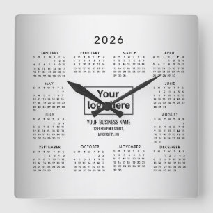 Reloj Cuadrado Calendario 2026 del Personalizado de fondo gris os