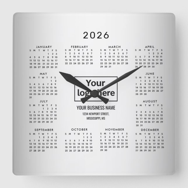 Reloj Cuadrado Calendario 2026 del Personalizado de fondo gris os (Anverso)