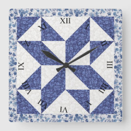 Reloj Cuadrado Calico Faux Quilt azul y blanco