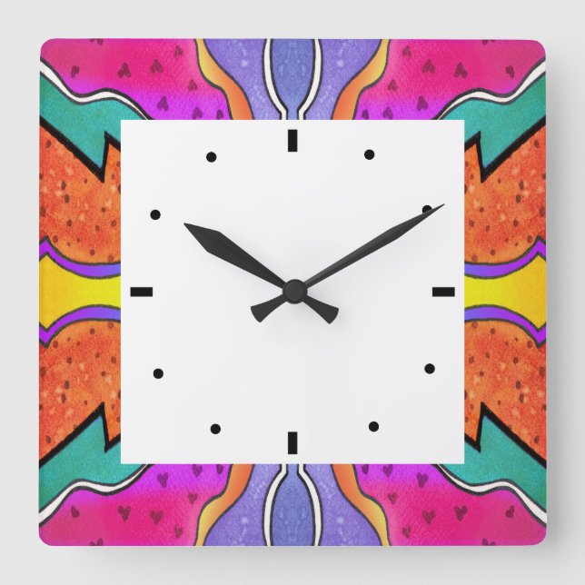 RELOJ CUADRADO CALIDOSCOPIO ACUARELA (Anverso)