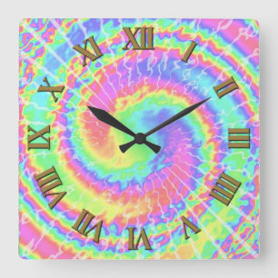 Reloj Cuadrado Calidoscopio en espiral NÚMEROS ROMANOS TINTURA TI
