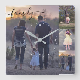 Reloj Cuadrado Caligrafía de plantilla de fotos de la familia de 