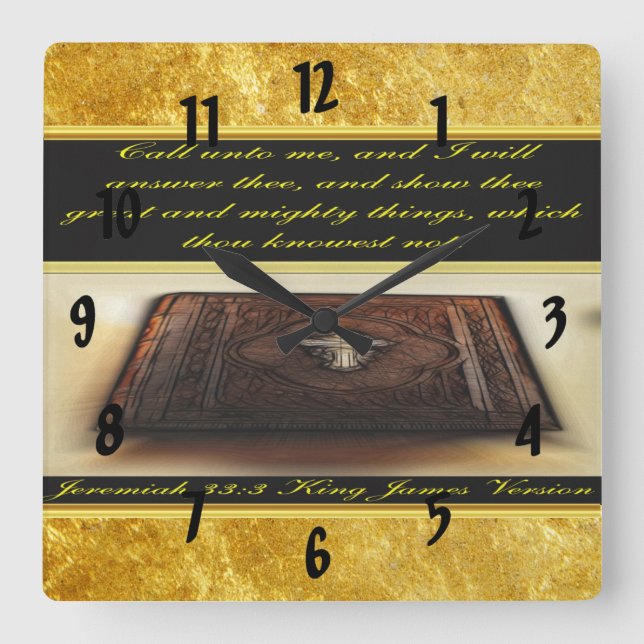 Reloj Cuadrado Call unto me, and I will answer thee Jeremiah 33:3 (Anverso)