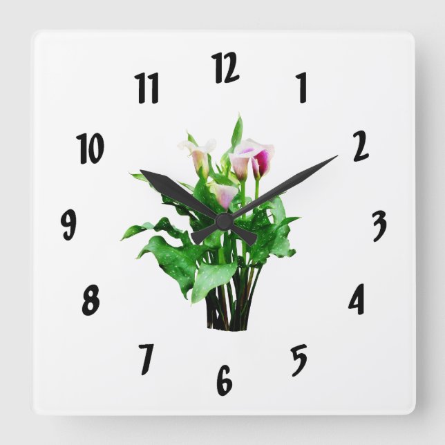 Reloj Cuadrado Calla Lilis rosa y blanca (Anverso)