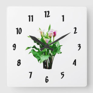 Reloj Cuadrado Calla Lilis rosa y blanca