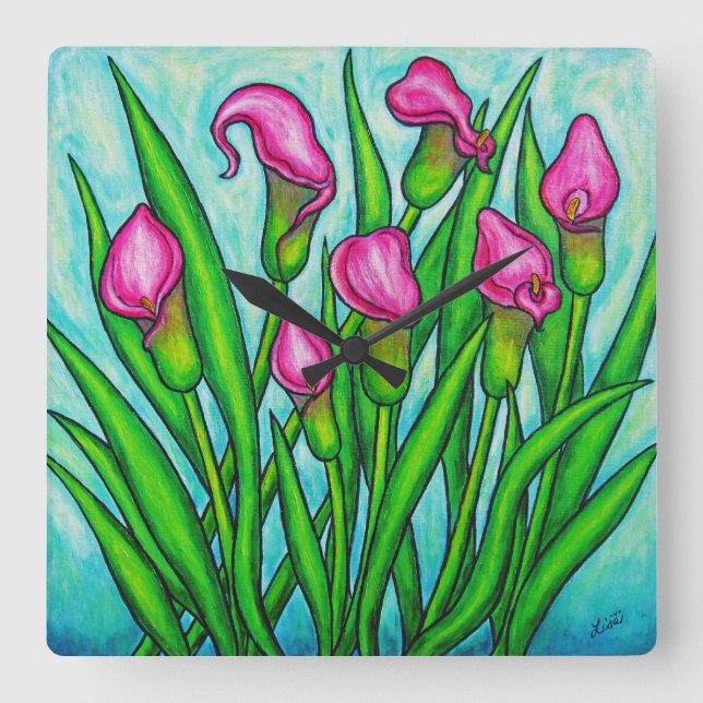 Reloj cuadrado Calla Lily, Lisa Lorenz (Anverso)