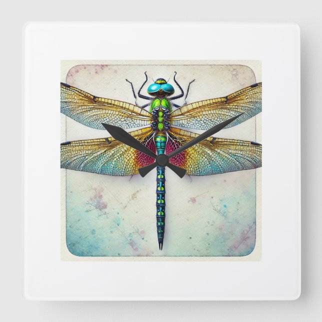 Reloj Cuadrado Calophlebia Dragonfly 050824IREF242 - Watercolor (Anverso)