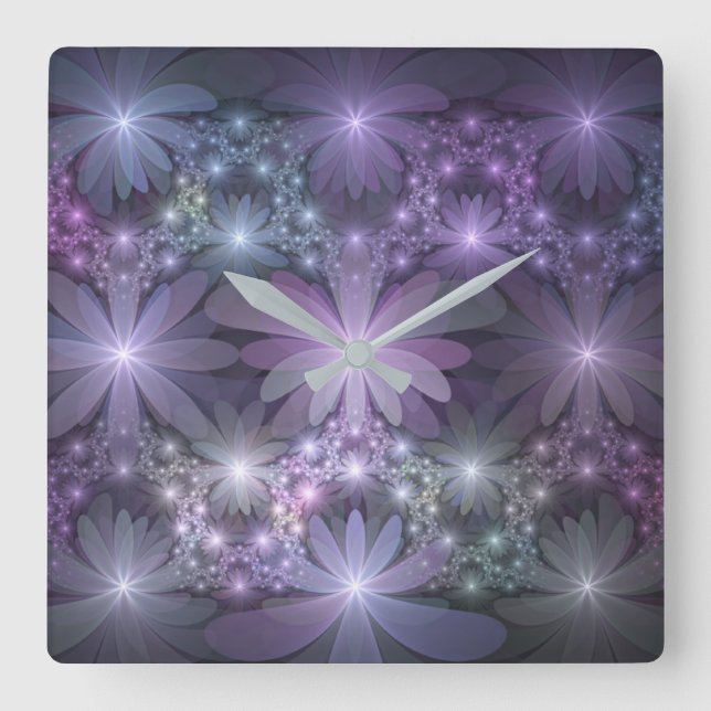 Reloj Cuadrado Cama de flores arte fractal abstracto brillante de (Anverso)