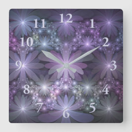 Reloj Cuadrado Cama de flores arte fractal abstracto brillante de