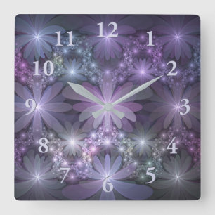Reloj Cuadrado Cama de flores arte fractal abstracto brillante de