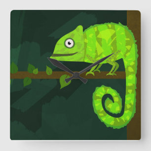 Reloj Cuadrado Camaleón lindo verde
