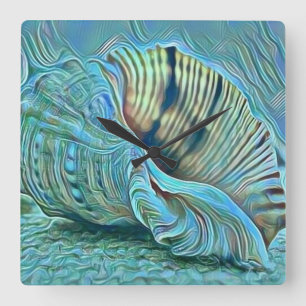 Reloj Cuadrado Camaradas verdes azules en la pintura de la playa