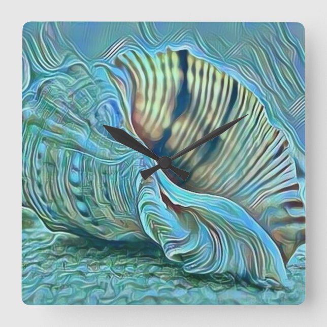 Reloj Cuadrado Camaradas verdes azules en la pintura de la playa (Anverso)