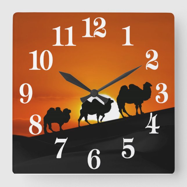 Reloj Cuadrado Camellos al atardecer (Anverso)