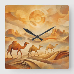 Reloj Cuadrado Camellos del amanecer en el desierto Arenas movedi