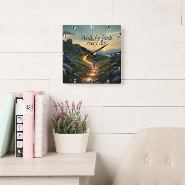 Reloj Cuadrado Camina por la fe todos los días (Sala de lectura)