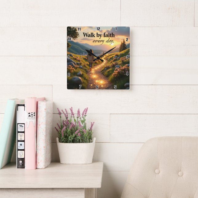 Reloj Cuadrado Camina por la fe todos los días (Sala de lectura)