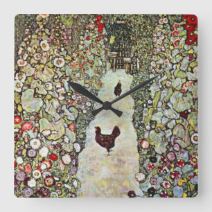 Reloj Cuadrado Camino del jardín con gallinas, Gustav Klimt, Art 