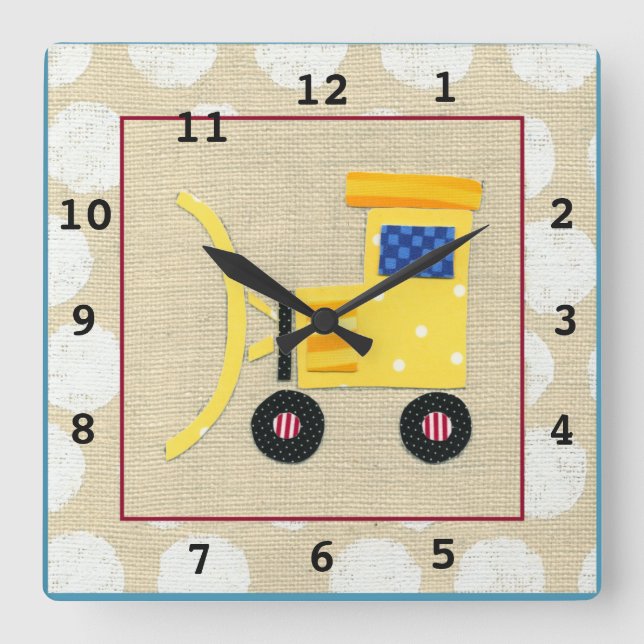 Reloj Cuadrado Camión amarillo de la niveladora del juguete de (Anverso)