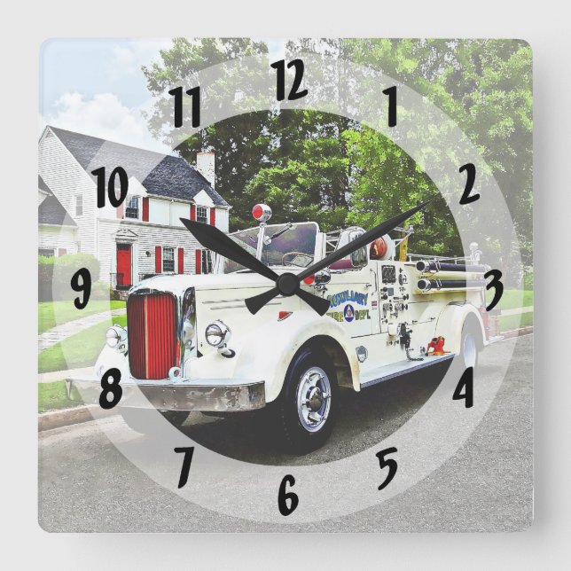 Reloj Cuadrado Camión blanco de bomberos (Anverso)