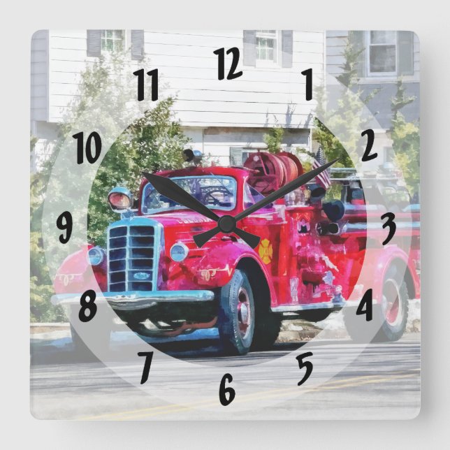 Reloj Cuadrado Camión de Bomberos Antiguo (Anverso)