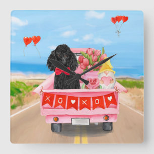Reloj Cuadrado Camión de San Valentín con perro caniche corazones