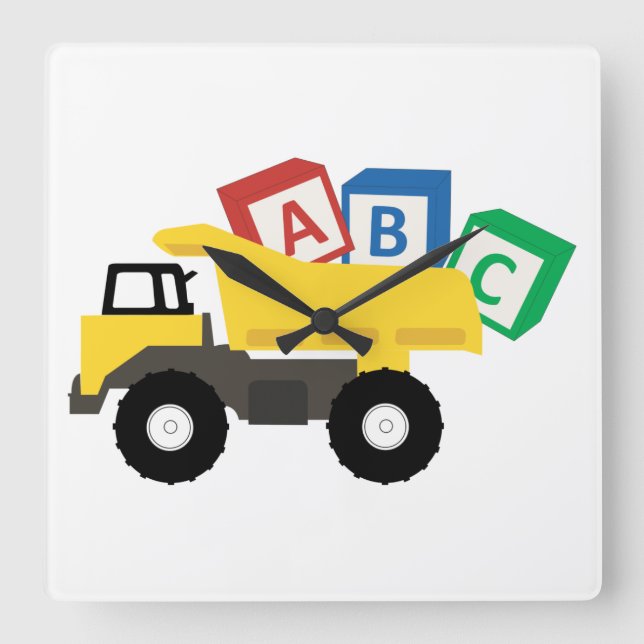 Reloj Cuadrado Camiones de construcción de camiones volcados ABC (Anverso)