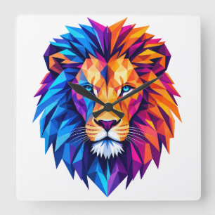 Reloj Cuadrado Camiseta de arte de león geométrico vibrante