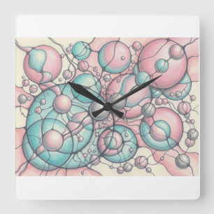 Reloj Cuadrado Camiseta de Arte Neurográfico Rosa Menta Esfera Ab