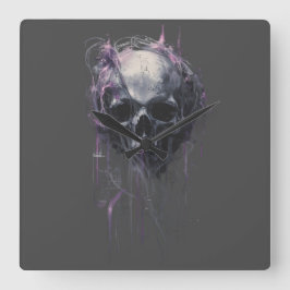 Reloj Cuadrado Camiseta de arte oscuro grunge abstracto de cráneo