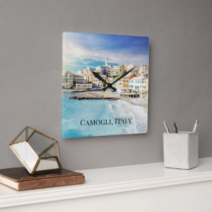 Reloj Cuadrado Camogli Italia Playa Océano Mediterráneo Pintura 