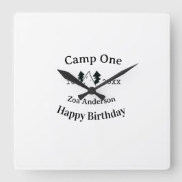 Reloj Cuadrado Camp one happy birthday name date campingadventure