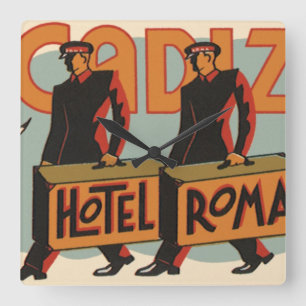 Reloj Cuadrado Campaneros de Viaje Vintage Hotel Roma, Cádiz, Esp